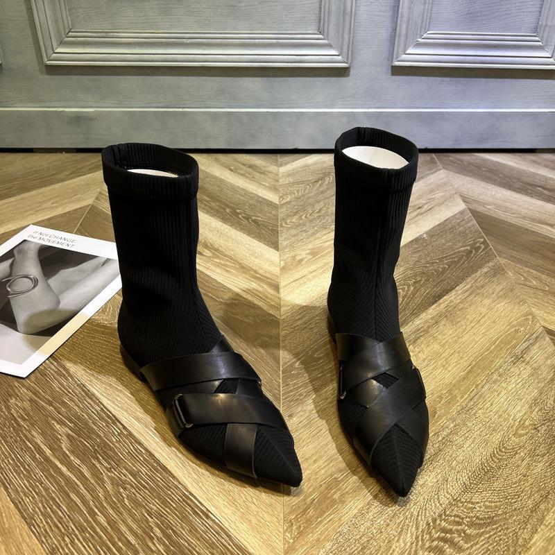 Europejska Stacja Spiczaste Płaskie Dno Wygodne Elastyczne Krótkie Buty Damskie Obcisłe Buty Buty Martinowe Moda
