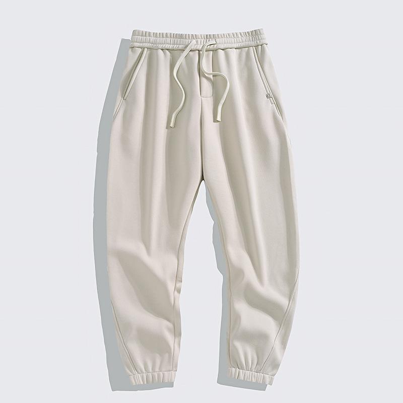 Winter Fleece Thickened Casual Pants Men's Tied Feet Solid Color Long Pants