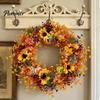 Retro Style Harvest Wreath for Home Artificial Fall with Sunflowers Front Door, 17.7 Inch Decorative Reusable Floral Arrangement Wedding Festival