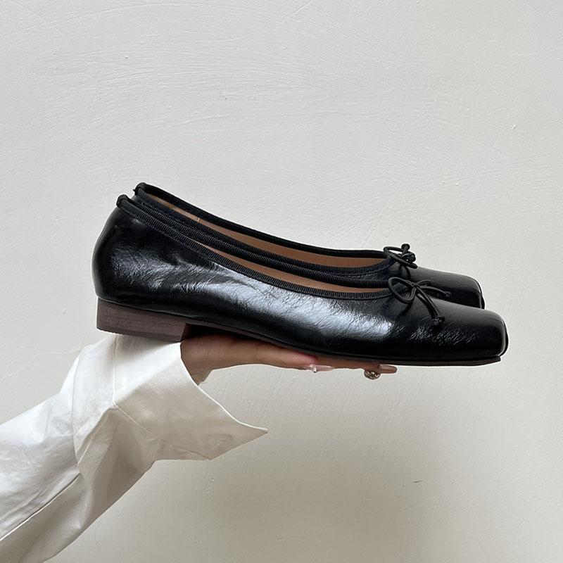 Modische Damen-Ballerinas mit Schmetterlingsknoten, eckiger Zehenpartie, flach, zum Hineinschlüpfen