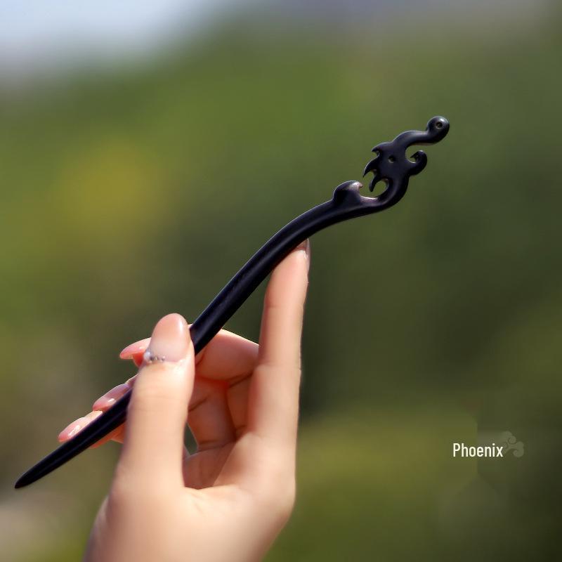 High-End Natural Ebony Wood Hairpin - Extended Chinese Ancient Style Black Hair Bun Accessory