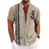Men Ethnic Front Print Stand Collar Short Sleeve Loose Casual Linen Shirt