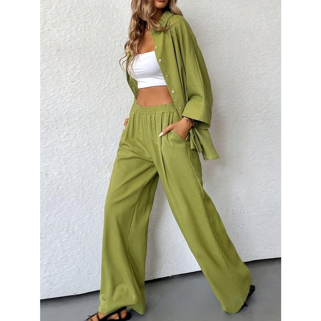 Spring Summer Women's 2 Pieces Outfits, Loose Plus Size Shirt & Long Pants Set, Casual European American Style Clothing