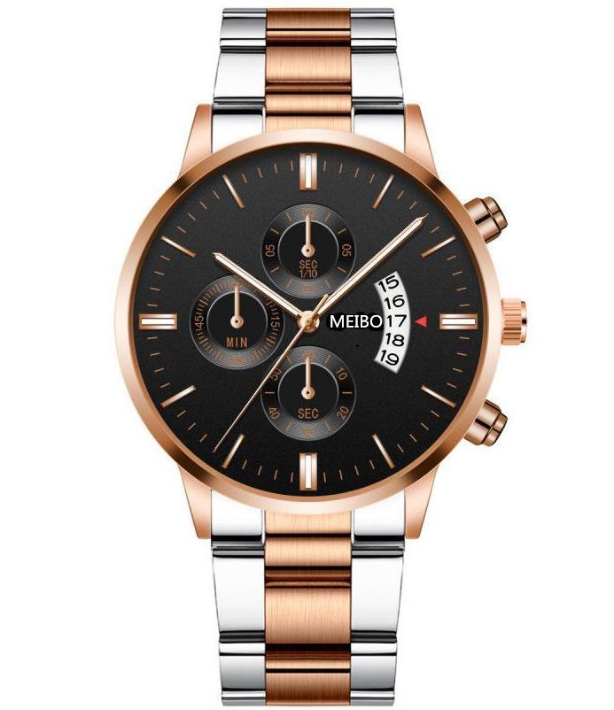 Men'S Business Watch, Steel Belt Calendar Couple, Men'S Classic Fake Three-Eye Quartz Watch