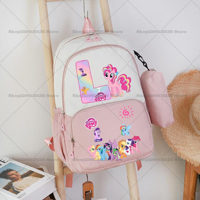 2pcs My Little Pony Backpack Pencil Case Girl Student Teenager Pink Book Bag Men Rucksack Travel Mochila Escolar Gift STEM DIY Model Kit 3D