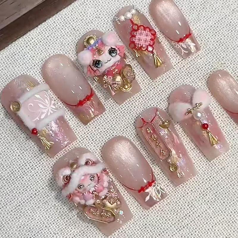 Chinese New Year Lovely Awakened Lion 3D Silicone Nail Accessories Carving Mold Cute Bear Mold Manicure Decorations Diy Template