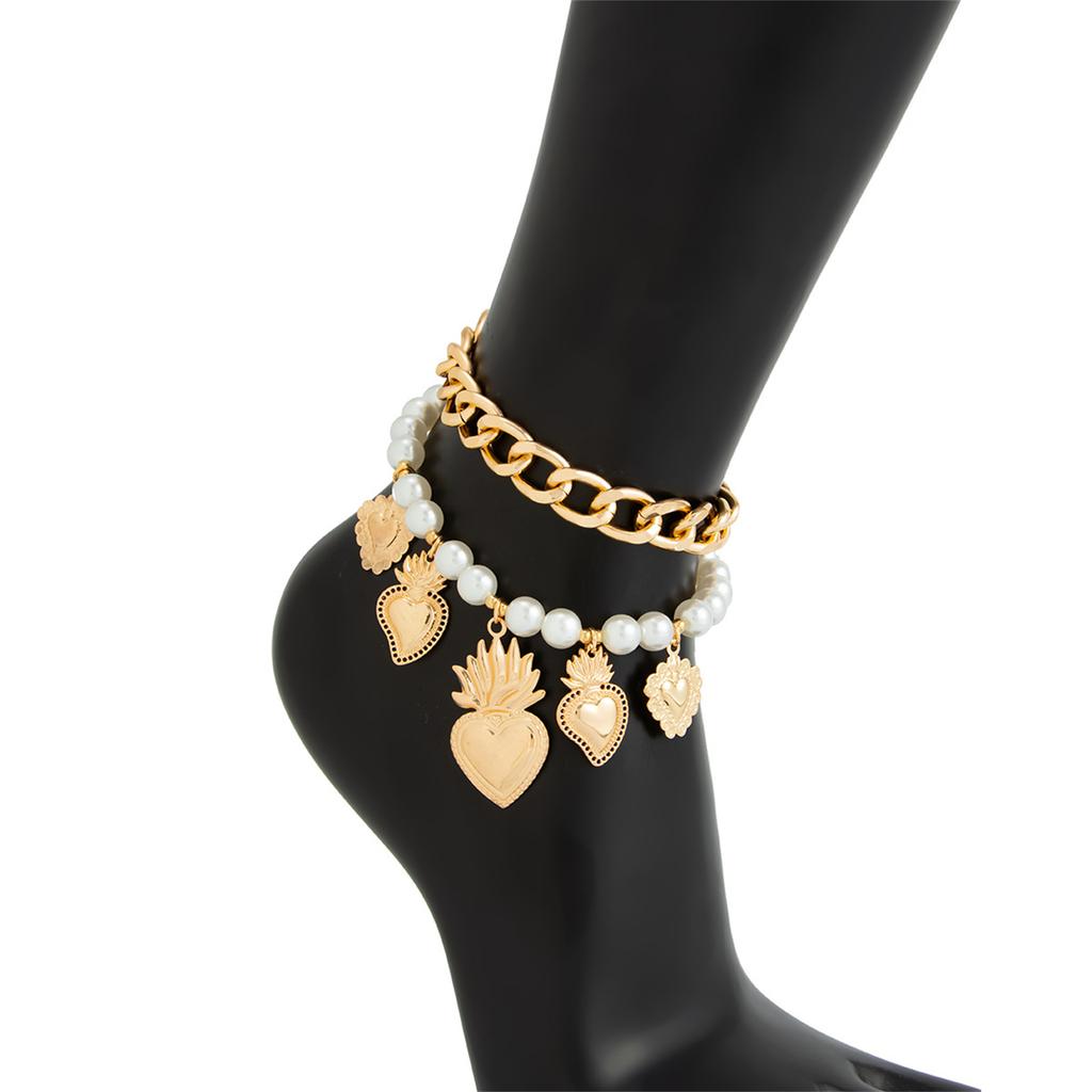 Unique 2PCS Resin Pearls Heart Anklet And Alloy Waist Chain Fashion Accessories Stylish Pearls & Heart Foot Chain