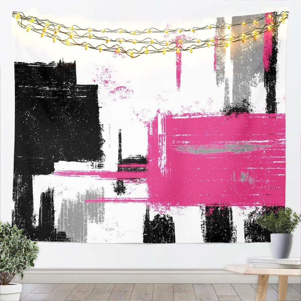 Hot Pink Black White Tapestry For Kids Boys Girls Abstract Morden Wall Art Buffalo Check Wall Hanging Blanket Bedroom Decor