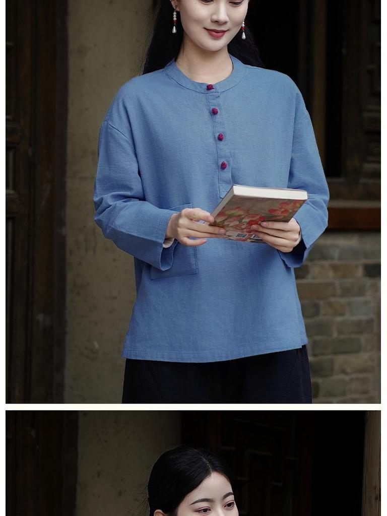 Women's Spring-Summer Ramie Zen Practice Top - Chinese Retro Style