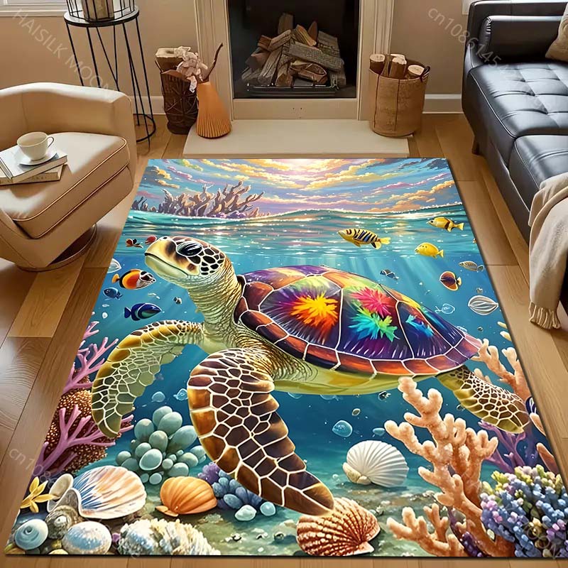 Colorful turtle swimming in ocean Pattern Rug Carpets for Bedroom Living Room Sofa Mat Creative Door Mat Cloakroom Home Decor