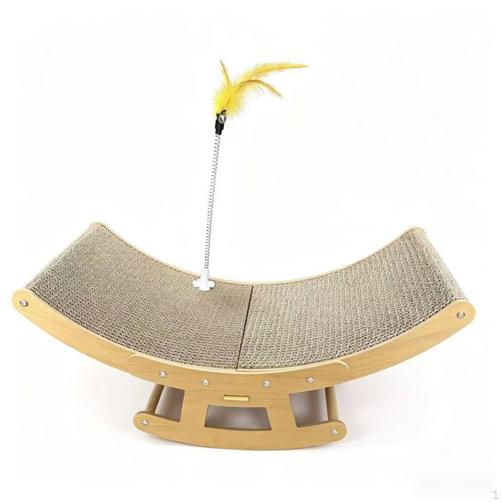 Cat Scratcher Rocker Corrugated Scratching Bed with Feather Toy Rocking Animal Furniture for