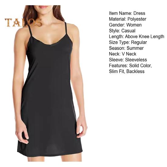 Dámská noční košile s výstřihem do V, bez rukávů, jednobarevná, špagetový pásek Slim fit střih do A Domácí oblečení Šaty na ramínka Šaty na spaní