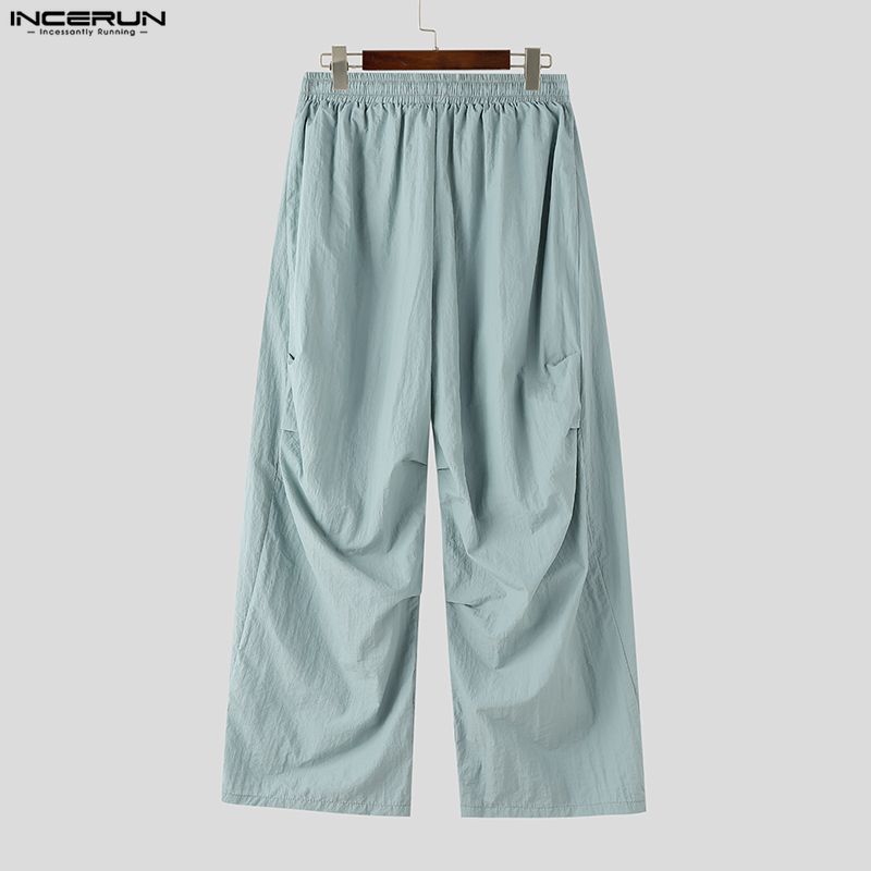 INCERUN Mens Baggy Trousers Streetwear Loose Casual Drawstring Hip Hop Joggers Wide Leg Pants