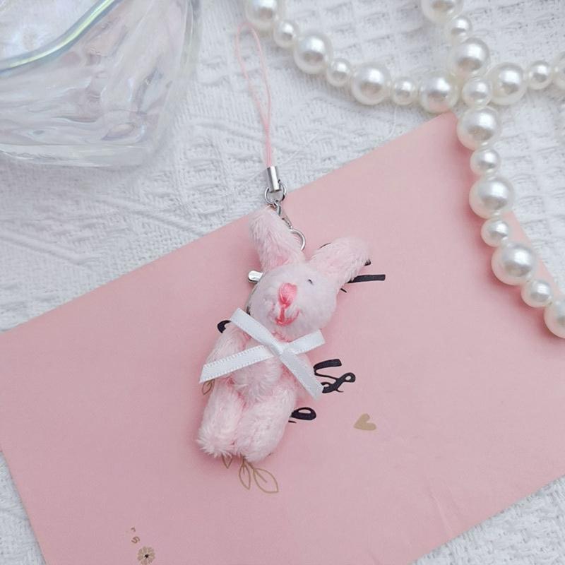 Key Holder for Students Heart Rabbit Keyring Phone Lanyard Mobile Phone Strap