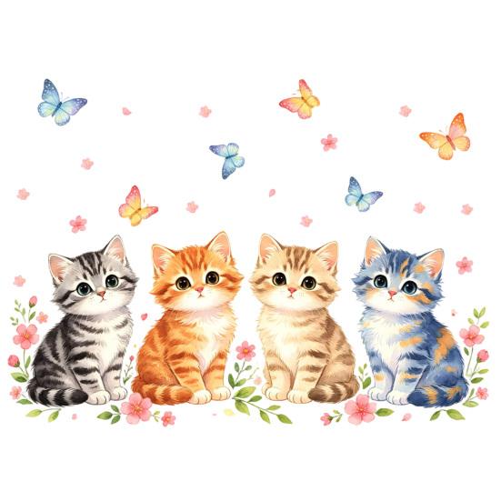 

Spring Cat Window Cling Cartoon Cat Flowers Butterflies Window Sticker Reusable Static Glass Decal for Bathroom Kitchen Glass Doors Windows