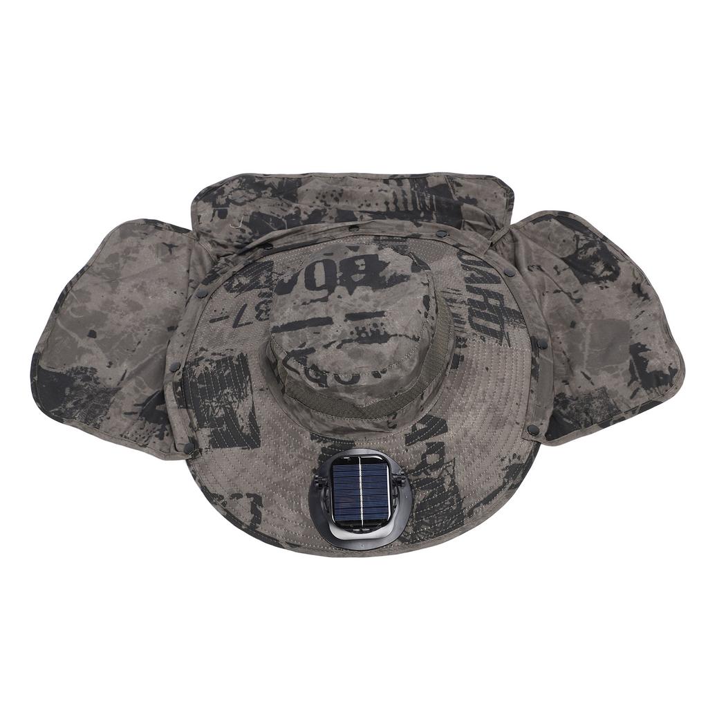 Solar Fan Sun Hat USB Rechargeable Adjustable UPF50 Waterproof Wide Brim Fishing Hat with Neck Flap