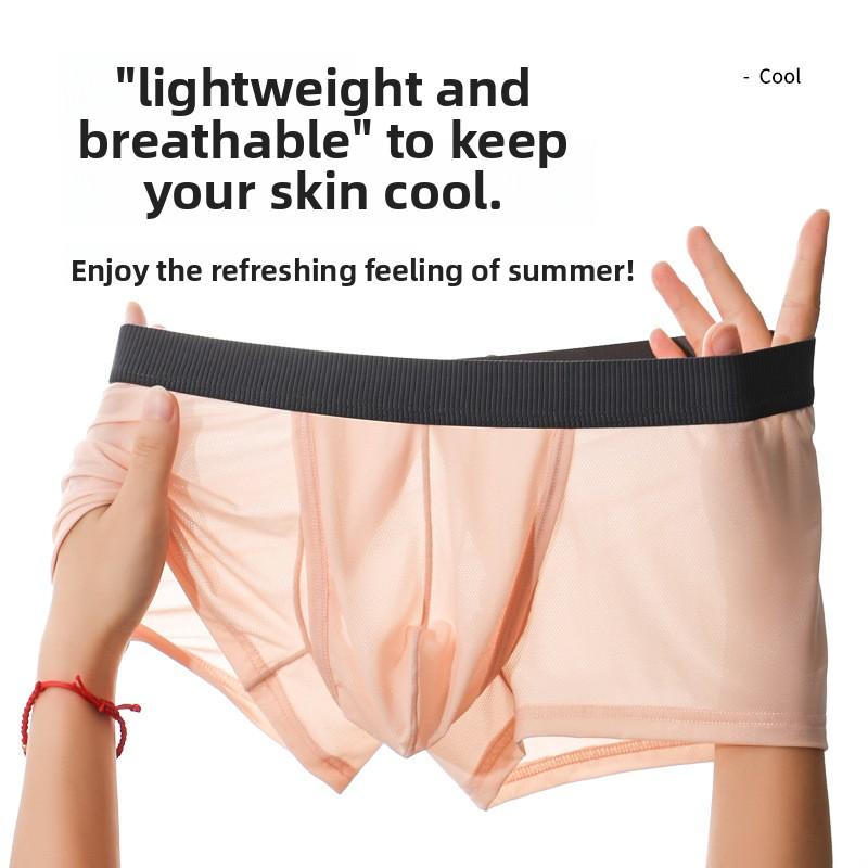 Men's Summer Thin Sexy Side Opening Ice Silk Breathable Comfortable Flat Angle Briefs