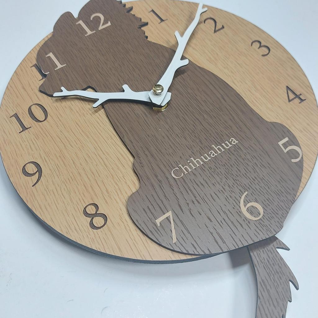 Stylish Wooden Pendulum Clock Featuring a Stray Dog, Featuring a Brown Chihuahua Dog. Silent, Perfect for Bedrooms, Homes, or Any Room.