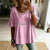 Women Loose Fit Short Sleeve Blouse Round Neck Ruffle Hem Casual Vacation Top Lightweight Comfortable Summer Shirt