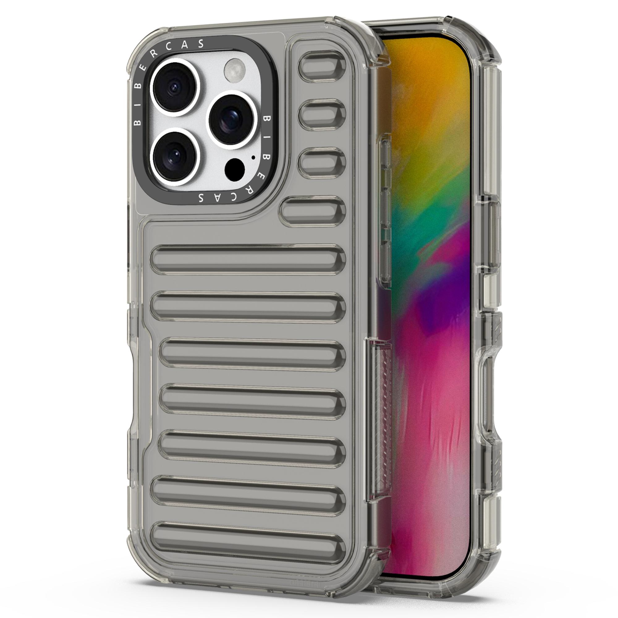 

For iPhone 16 Pro Max Case Stripe Design Anti-Slip Detachable TPU+PC Phone Cover Grey