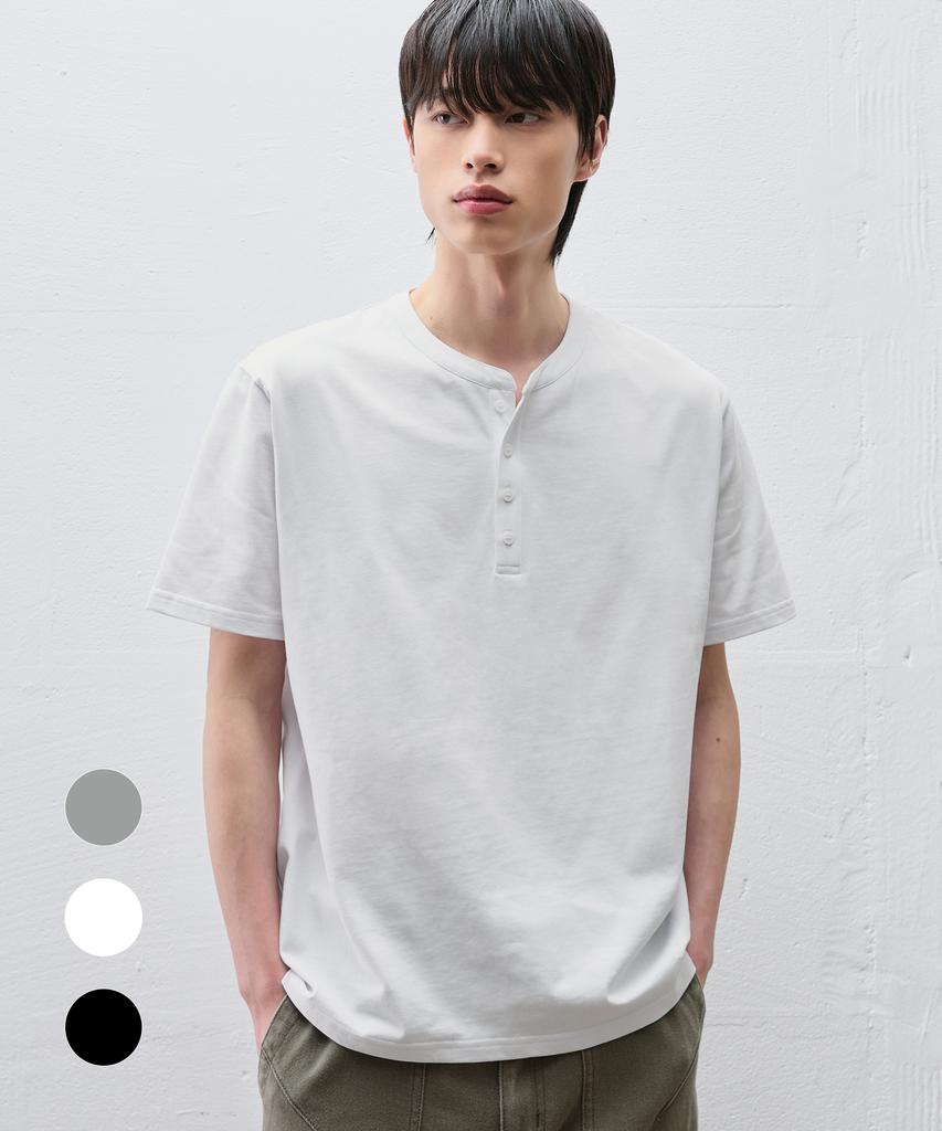 DRAW FIT Cotton Henley Neck Half T-Shirt [3 Colors]