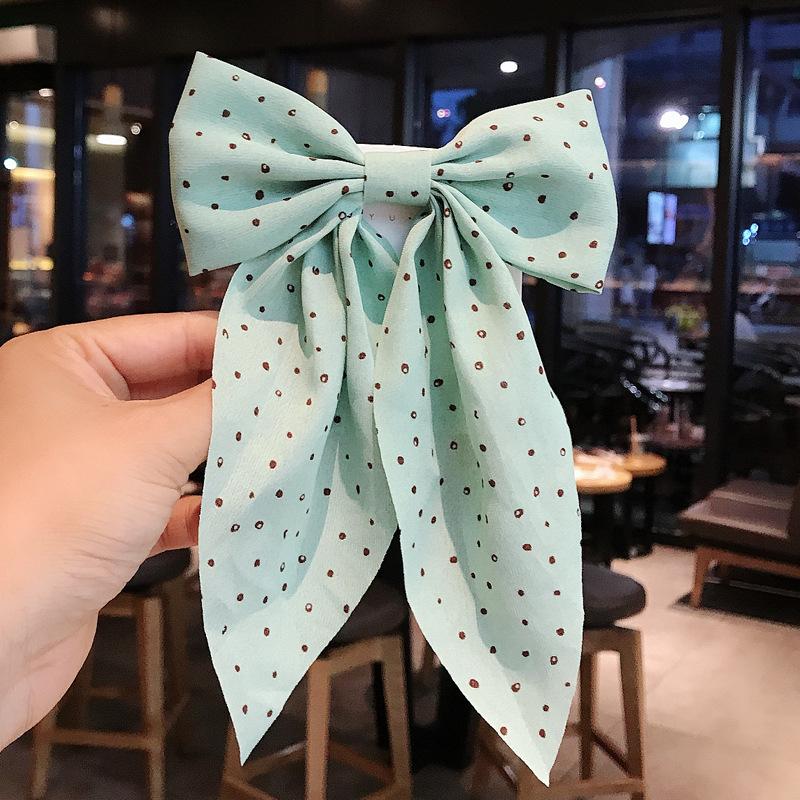 Korean Style Dots Floral Big Bow Hair Clips For Women Elegant Ponytail Hairpins Girl Hair Accessories Barrette Gift