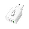 65W GaN Reise-Ladegerät EU-Stecker Dual USB C + USB A Port Schnelllade-Wandadapter Kompaktes Ladegerät für Telefon Laptop Tablet