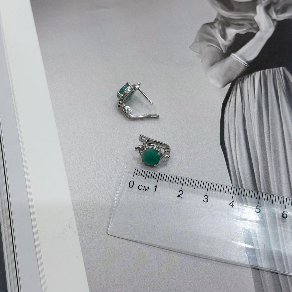 Silver Earrings with Natural Emerald (2172499)