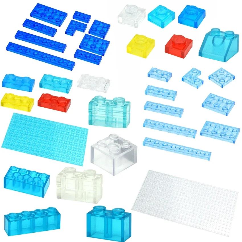 MOC Transparent Bulk Bricks 1x1 2x4 1x4 Clear Building Block Wall Panels and Baseplates