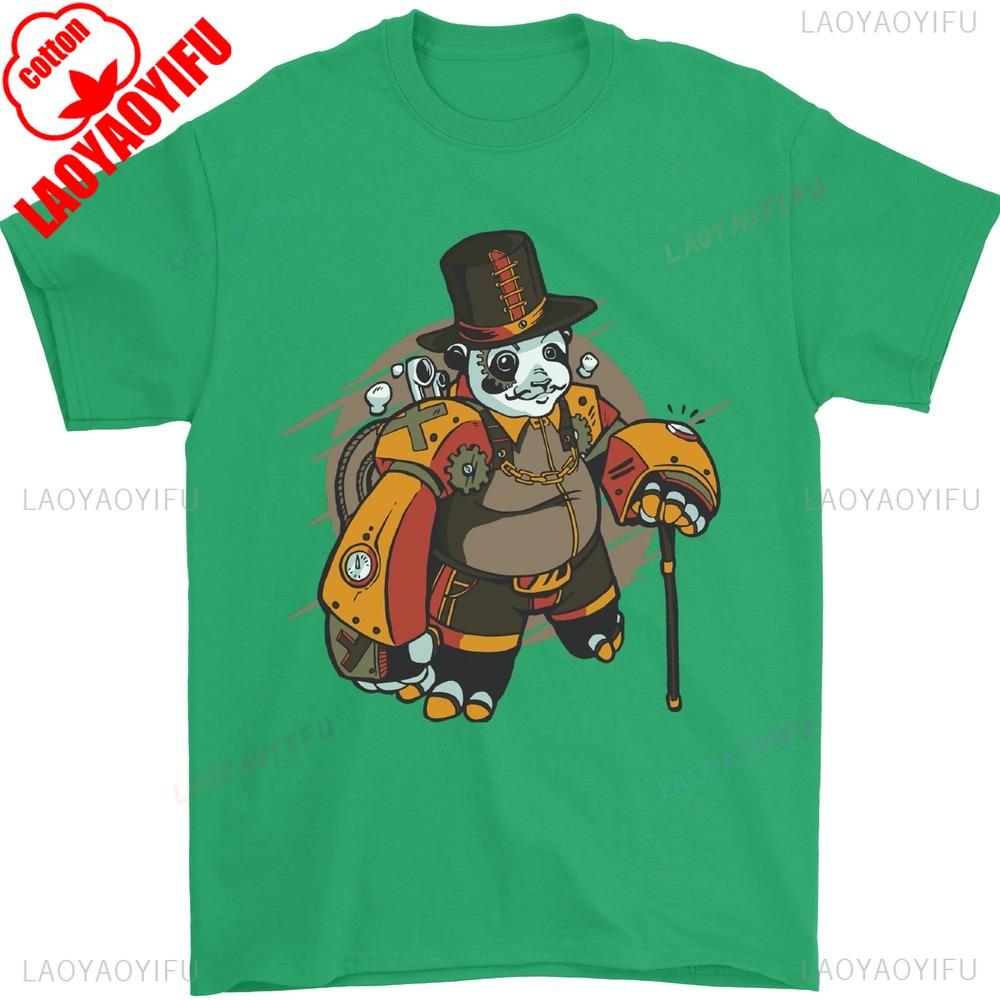 Steampunk Pandabär Herren T-Shirt Punk Style Kreatives Muster Druckdesign Herren Baumwolle Tee Tops Lässig Sommer Männlich Kurzarm