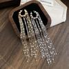Personality Long Tassel Clip Earrings for Women Fashion Geometric Circular Bead Ear Cuff Chain Fake Piercing Earring Jewelry
