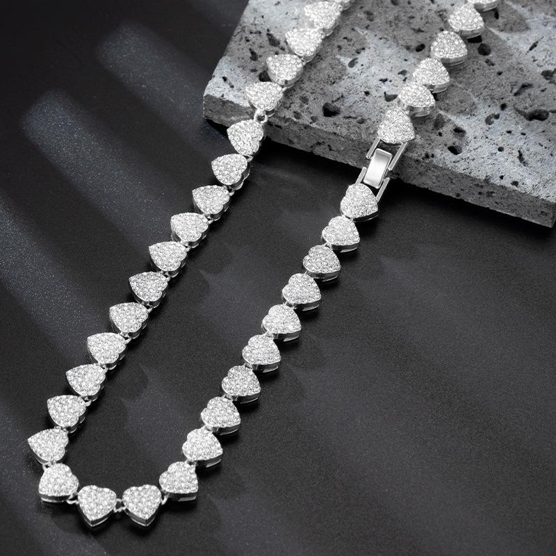 18-60Cm Hip Hop Heart Zircon Chain Bracelet Necklace Shiny   Rock Party Jewelry Gift