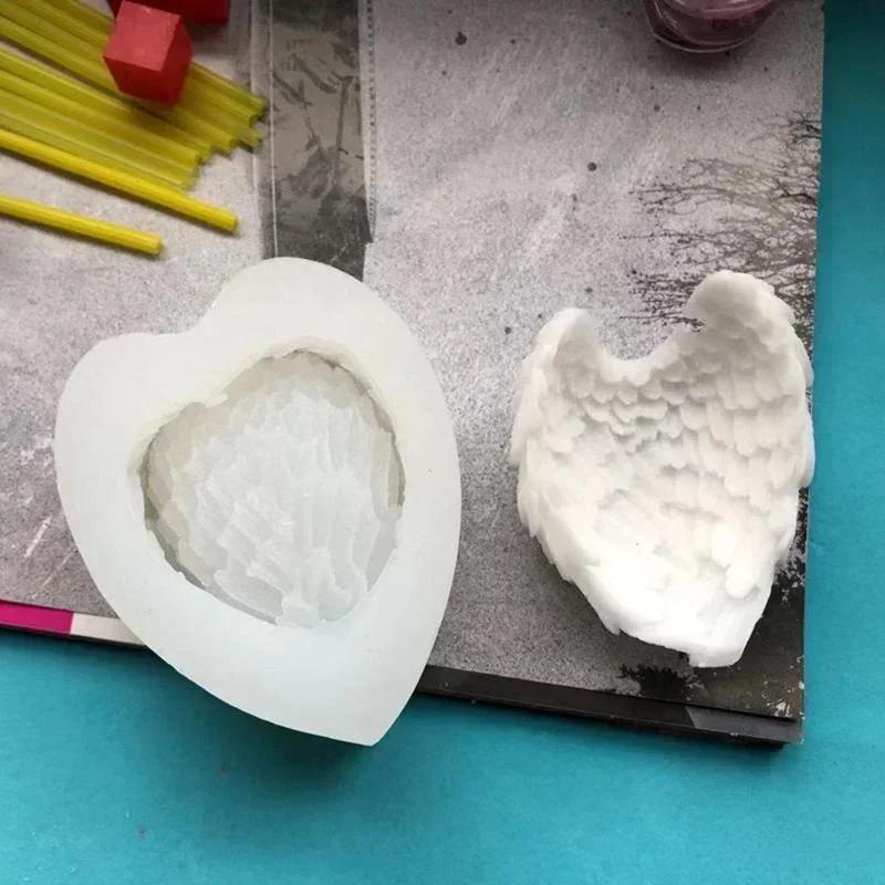 Creative Shape Diy Handmade Angel Heart Shape Wings Silicone Mold Office Storage Ornaments Candle Holder Mold Making Supplies