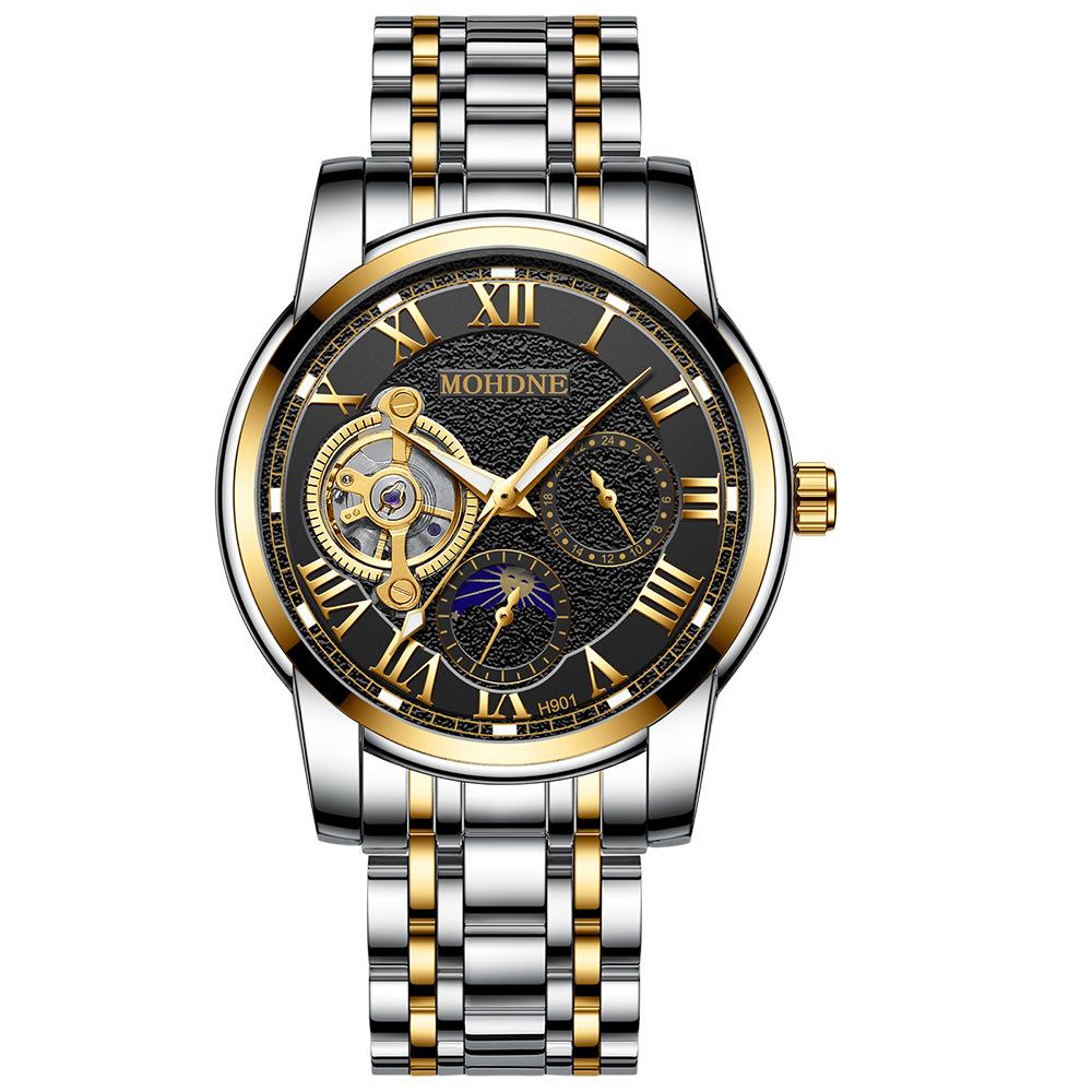 Modun Mechanical Watch Men's Leisure Business Tourbillon Hollow Fully Automatic Waterproof Multifunctional Fashion Blu-ray Screen