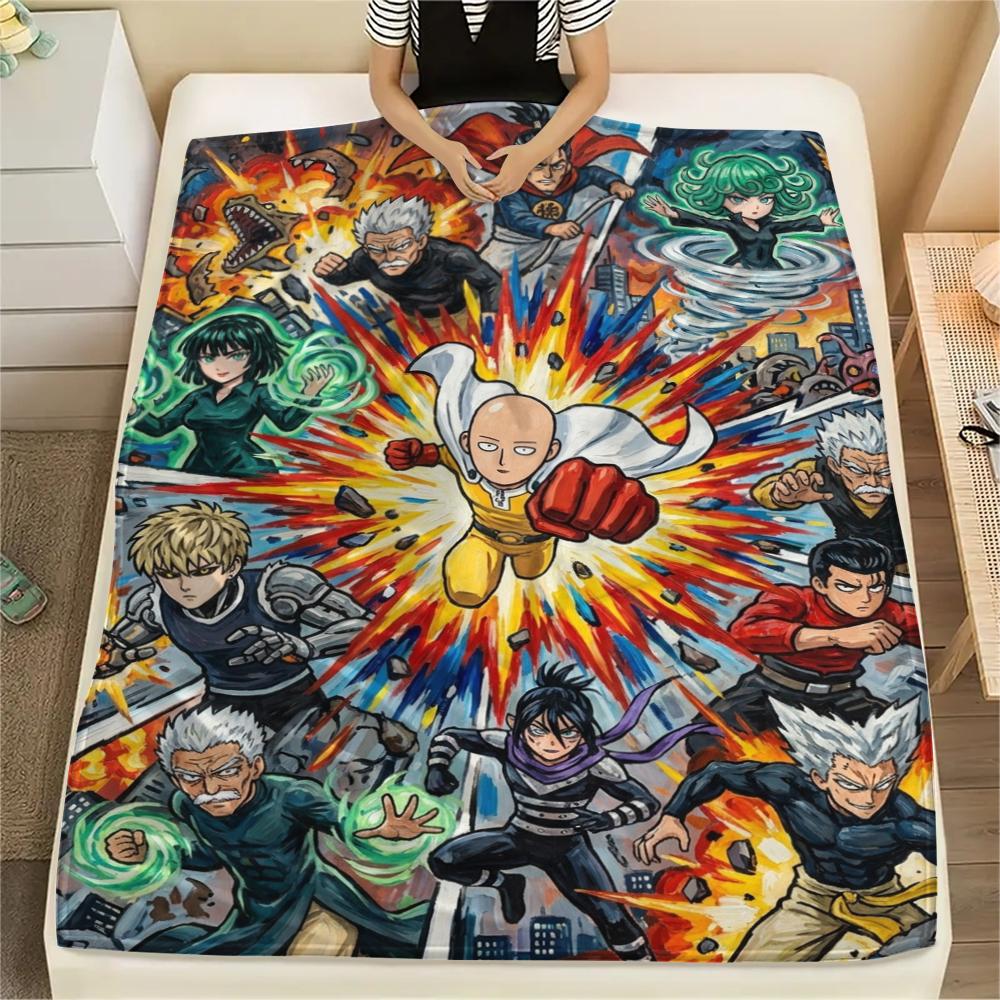 One-Punch Man Warm Soft Flannel Blanket Printed Pattern for Home Sofa Bed Chair Comfortable Travel Picnic Throw -xia35