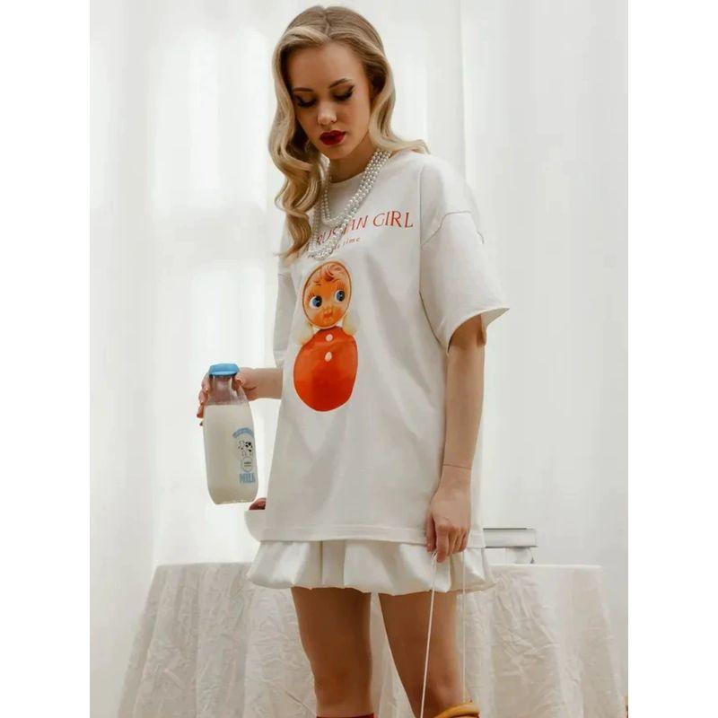 New Letter Printed T-Shirt Fashion Wind New Fashion Casual Loose round Neck Print T-shirt