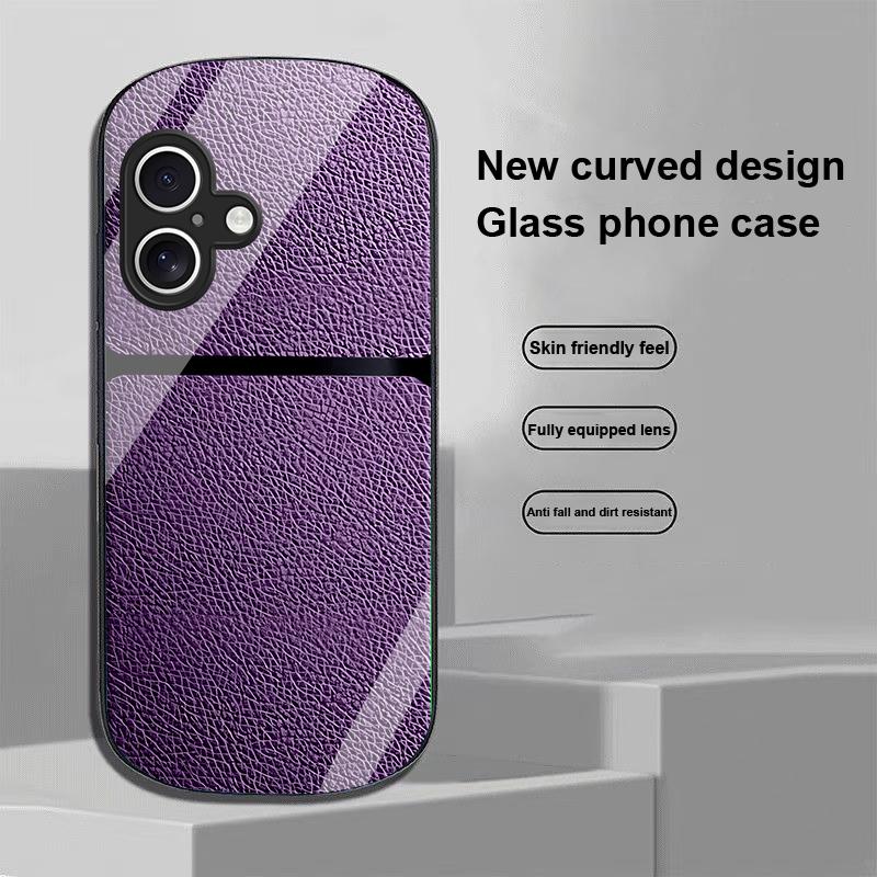Red Leather Pattern For Apple IPhone 16 11 13 15 14 Pro Max 12 Mini 7 8 Plus XR XS Elliptical Shaped Tempered Glass Phone Case