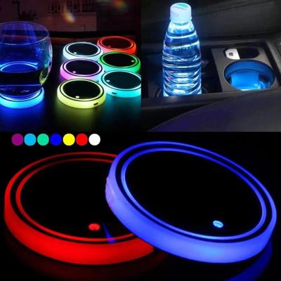 LED Car Cup Holder Light 7 Colors Light Up Cup Coaster USB Rechargeable Interior Atmosphere Lamp for Car Truck Vehicle Decoration