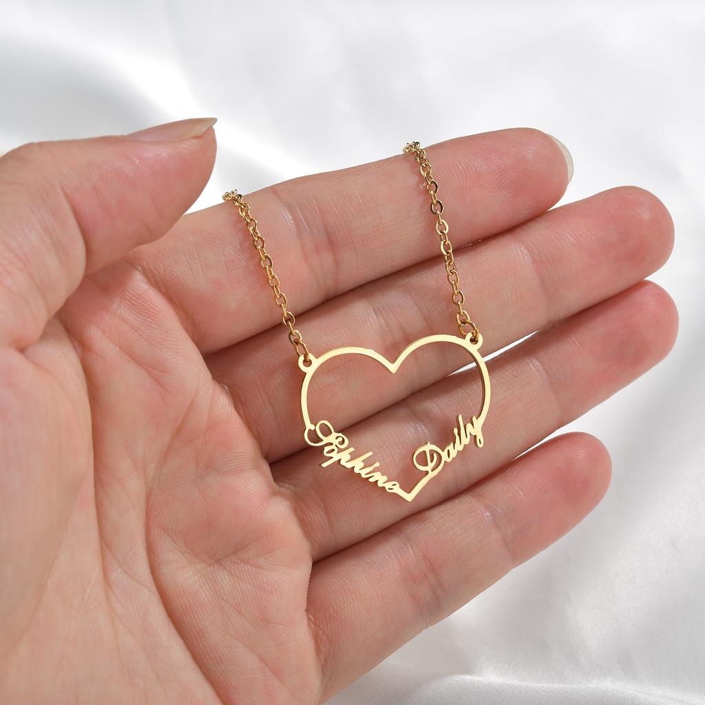 Atoztide Personalized Custom Rose Heart Name Necklaces for Women Stainless Steel Pendant Choker Link Chain Birthday Jewelry Gift