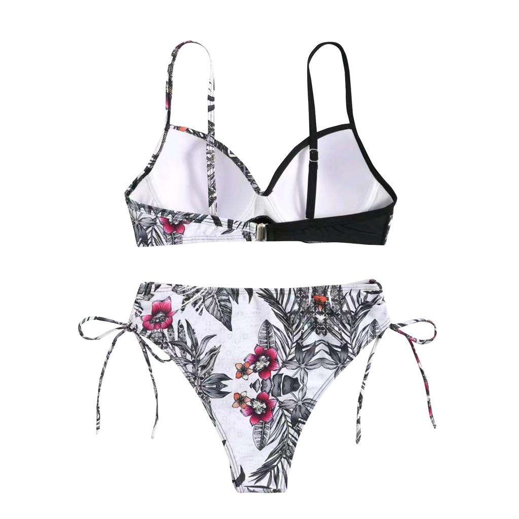 Dámské módní plavky v kontrastní barvě s potiskem Sexy Split Bikini