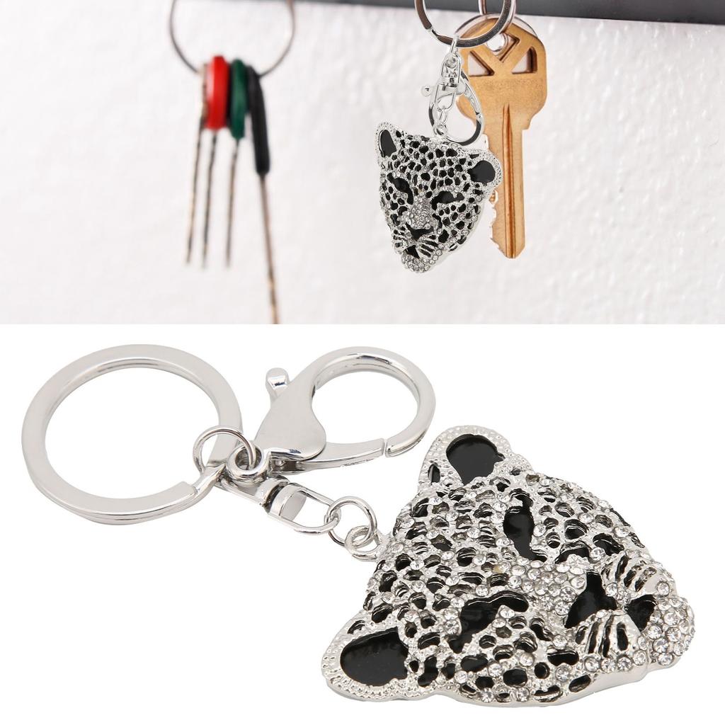 Keychain Exquisite RhinestoneEncrusted Leopard Head Car Bag Pendant for Girl Birthday Gift(Gold )