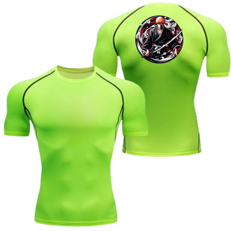 Men Compression T-Shirt for Fitness Running Sports Quick-Dry Bleach Breathable Short Sleeves Stretchy Fabric for Summer Workout