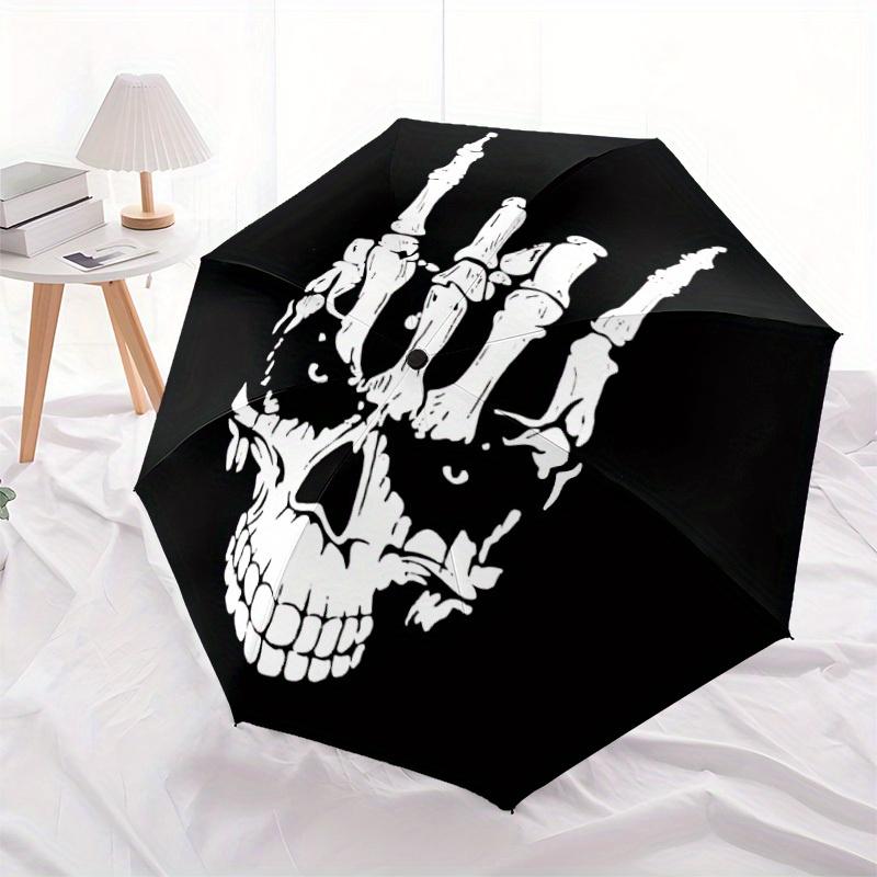 1pc Skull Hand Automatic Open 8-Rib Windproof Umbrella, Travel & Commuting, Suitable for All Seasons, Lightweight Portable,042