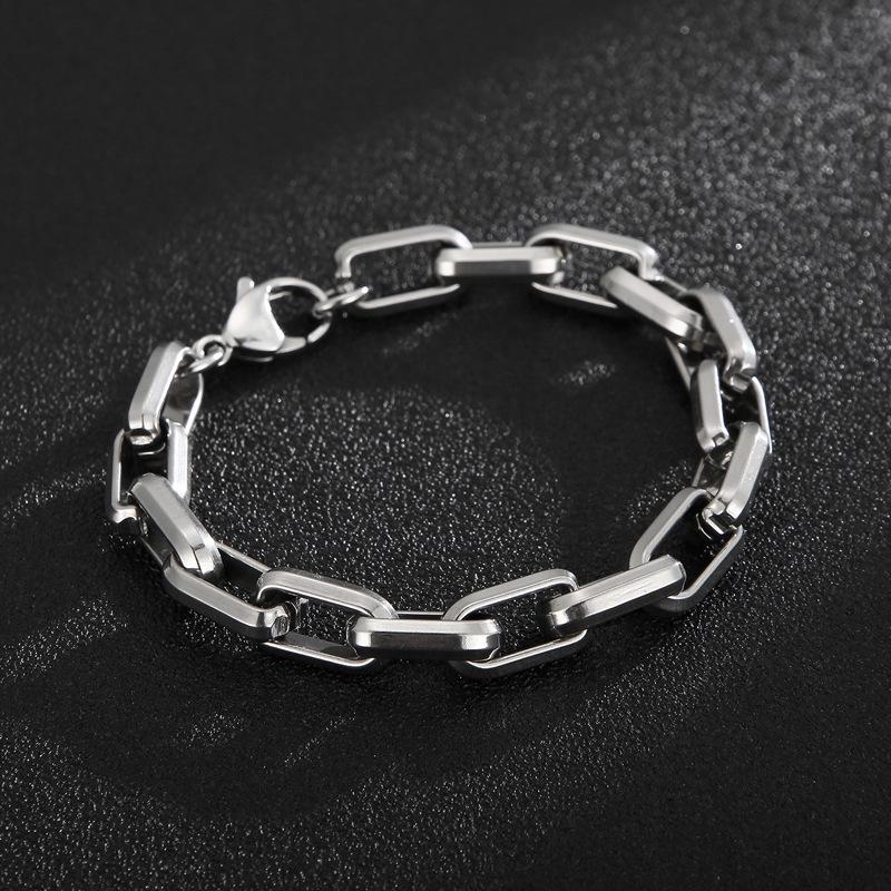 European & American Style Men's Titanium Steel Paperclip Chain Necklace & Square Bracelet
