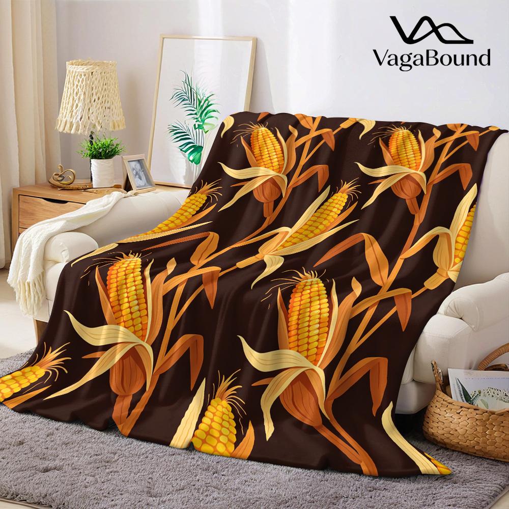 Autumn Corn Stalks Flannel Blanket Warm Soft Halloween Christmas All-Season Couch Decorative Cozy Warm Gift