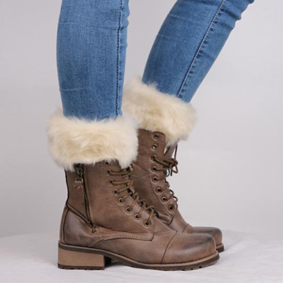 Puños de botas con canalé peludo para mujer, calentadores de piernas, moda de otoño e invierno