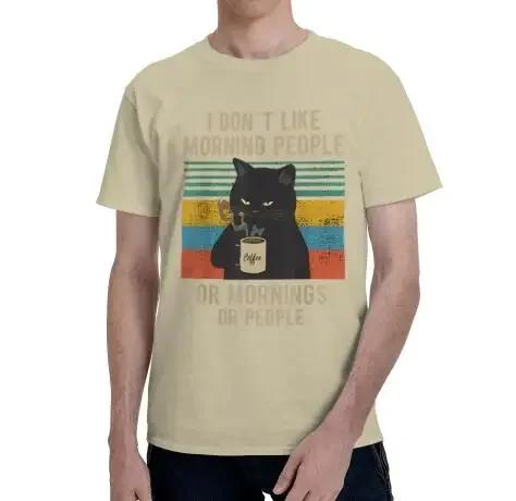 I Hate Morning People and Mornings and People Coffee Cat T-Shirt Graphic T Shirts for Men Women Teens Casual Cotton Daily