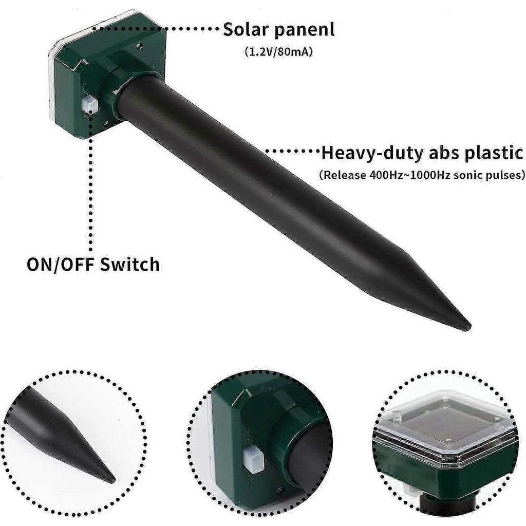 4pcs Mole Repeller Solar Mole Repellent Ultrasonic Ip66 Waterproof Solar Powered Animal Scarer Repellent Repel Mole, Gopher, Snake,rodent, Mouse, Chas