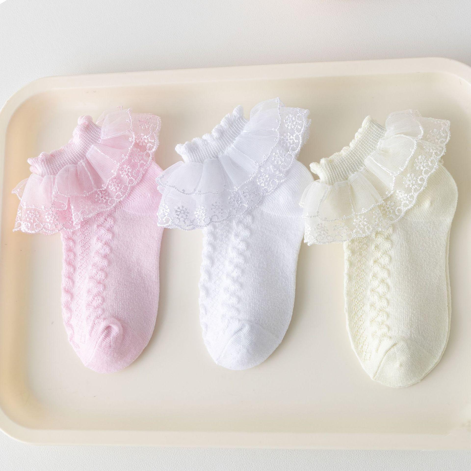 3Pairs/lot Kids Girls Lace Trimmed Socks For Baby Sweet Toddler Girls Princess Socks Spring Summer Children s Short Sock 1-15Year S