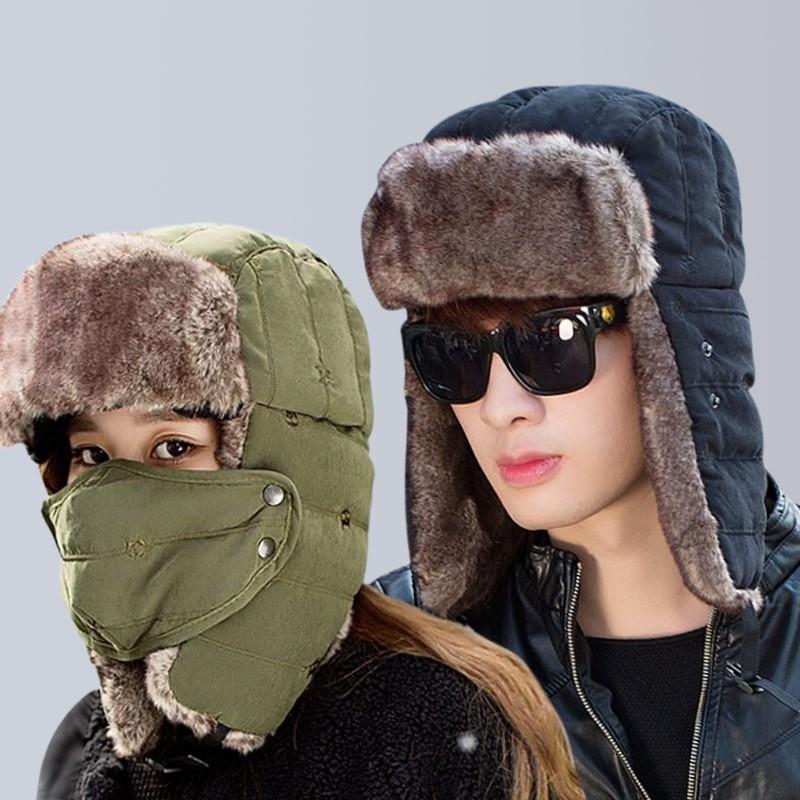 Warm Fleece Lined Winter Hat With Ear Protection Unisex Outdoor Skiing Motorcycle Cap